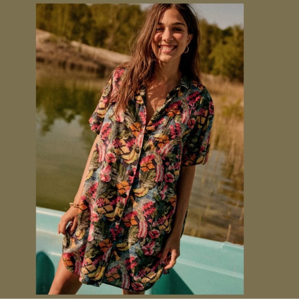 Sezane Sofia Shirt Dress in Black Tropics